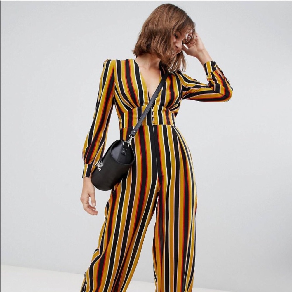 Glamorous Jumpsuit in Bold Stripe & Key Hole Back